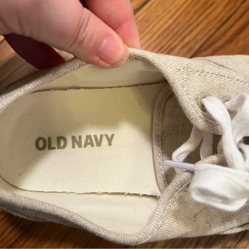 Old Navy Men's Size 9 Linen Lace-Up Sneakers Natural Beige White Low-Top